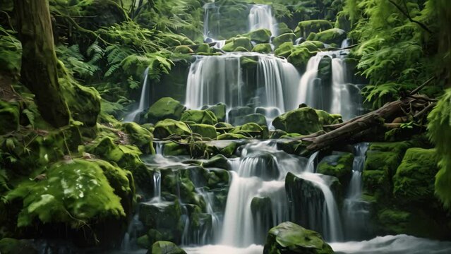 Beautiful waterfall in the forest, long exposure photo with shallow depth of field, waterfall in the forest , AI Generated