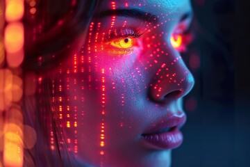 colorful Audio waveform on virtual human background ,represent digital