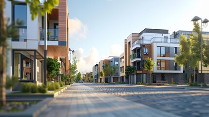 Modern generic residential neighborhood buildings for housing and real estate market, 3D illustration
