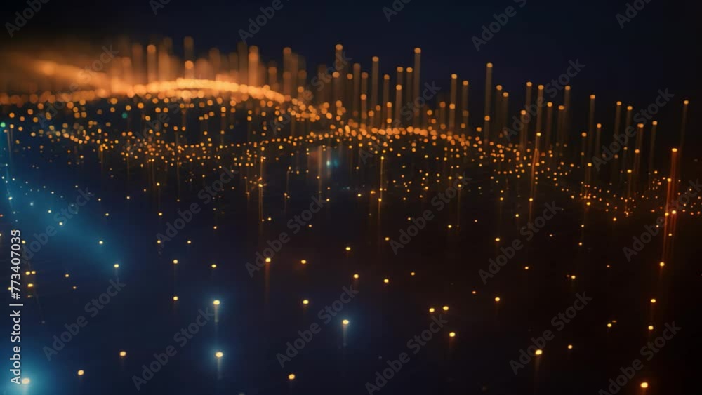 Poster 3d illustration of abstract technology background with glowing lines and dots, abstract digital bina