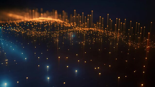 3d illustration of abstract technology background with glowing lines and dots, Abstract digital binary code flowing on a black background, forming a network system, AI Generated