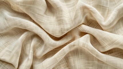 Natural beige cotton linen fabric texture background, organic textile banner with visible weave and fibers, high-resolution photo - obrazy, fototapety, plakaty