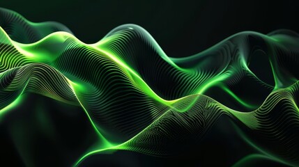 Neon Green and Black Abstract Waves, Colorful Gradient Texture, Digital Background