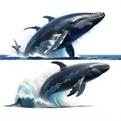 whales wave - obrazy, fototapety, plakaty