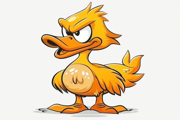 A comical side-view illustration of a grumpy yellow duck, completely filled with rage, stomping away with a clean black outline