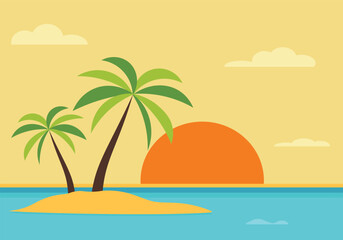 Fototapeta na wymiar Island with palms, summer time