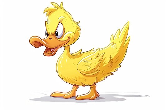 recommend clip art: A comical side-view illustration of a grumpy yellow duck, completely filled with rage, stomping away with a clean black outline