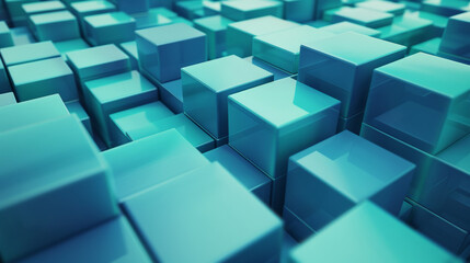 Fototapeta premium Symmetric Fusion: Blue & Turquoise Geometric Blocks. Generative AI
