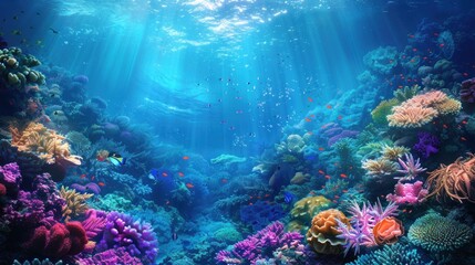 Fototapeta na wymiar Vibrant coral reefs teeming with exotic marine life beneath the turquoise sea.