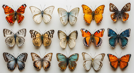 Various specimens of butterflies.