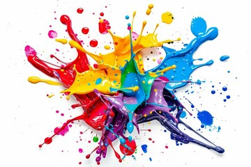 Vibrant paint splatter isolated on white background, colorful abstract design element