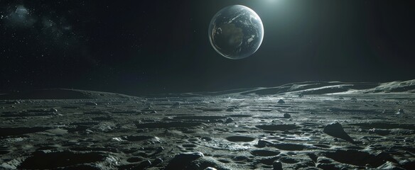 Lunar Vista with Earthrise - obrazy, fototapety, plakaty