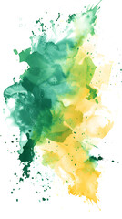Green and yellow blended watercolor paint splash on transparent background.
