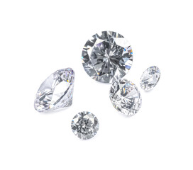 Different beautiful shiny diamonds isolated on white