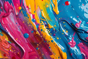 Vibrant abstract explosion of colorful oil paint splatters and drips, artistic background - obrazy, fototapety, plakaty