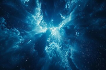 Fototapeta na wymiar Vast blue nebula starry sky, futuristic space technology, sci-fi background wallpaper