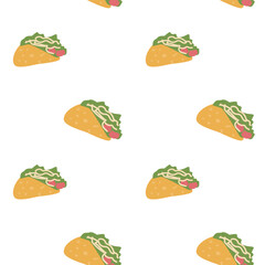 hand drawn taco element seamless pattern. Vector illustration of mexican food