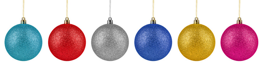 Bright Christmas ball hanging on white background, collection