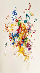 Fototapeta premium Colorful scribble lines, music notes, notepad.