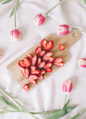 tulips on wooden background