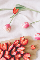 tulips on wooden background