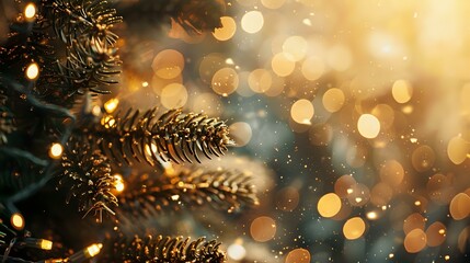 Obraz na płótnie Canvas Christmas tree background with gold blurred light