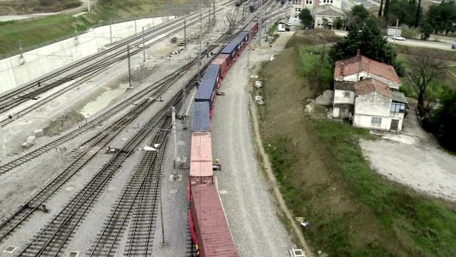 Aerial Shot of Cargo Train Terminal in Slovenia, Europe - 4K Video