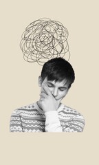 creative collage  of minded man think