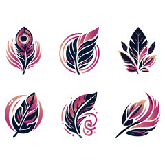 A set of feather logo, icon vector art illustration.