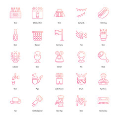 set of Oktoberfest icons set such as, ederhosen, Dirndl, Beer stein, Pretzel, Bratwurst, Beer tent, Carousel, Ferris wheel, Bavarian hat, vector stock illustration