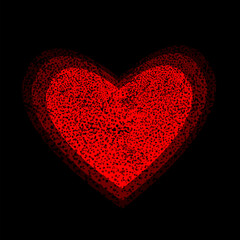 Heart red texture on a black background. hand drawing. Not AI. Vector illustration