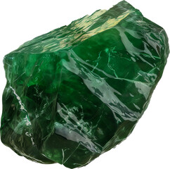 Translucent green jade gemstone with natural textures cut out on transparent background