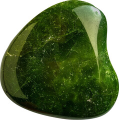 Translucent green jade gemstone with natural textures cut out on transparent background