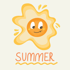 summer sun with eyes and smile, isolated on a white background