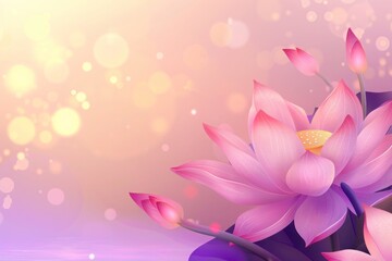 Fototapeta premium Buddhist Vesak holiday visual with luminescent lotuses, for use in festive and cultural contexts., copy-space background