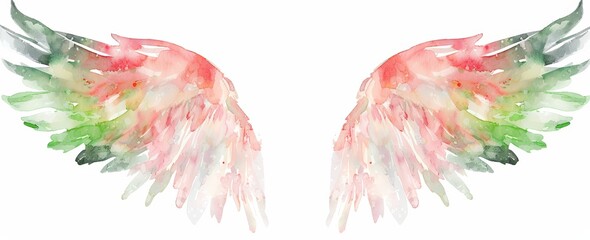 Fototapeta na wymiar Watercolor painting depicting a detailed pair of wings, showcasing intricate feather patterns and delicate color gradients