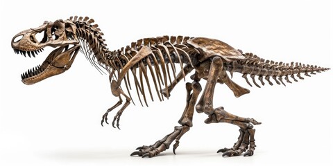 Dinosaur Discovery: Paleontology Learning with T-Rex Fossil Skeleton on White Background