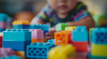 Criança brincando com blocos de construir coloridos 