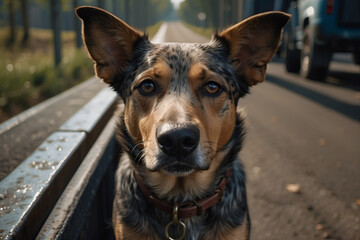 Strayed dog in a bridge, closeup