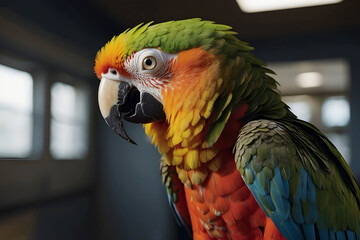 Colorful macaw indoors, in captivity