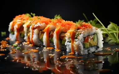 A close-up of a perfectly crafted sushi roll sitting delicately on a table