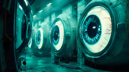 a dystopian society where all citizens are monitored through fluoroscopy imaging - obrazy, fototapety, plakaty