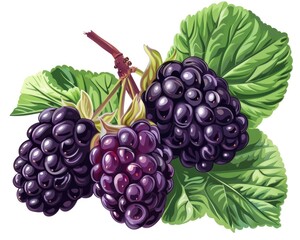 Healthy Ripe Mulberry with Foliage. Clean and Delicious Berry Food Epicure for Copy Space