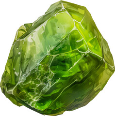 Radiant green peridot crystal with natural inclusions cut out on transparent background