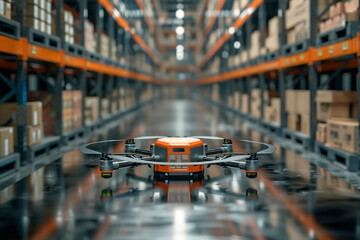 Invent a futuristic warehouse where order picking is done by drones