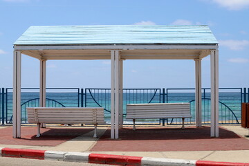 Canopy for protection from the hot sun in a city park.