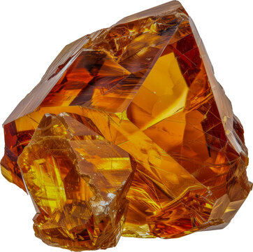 Macro shot of a topaz brilliant amber crystal cut out on transparent background