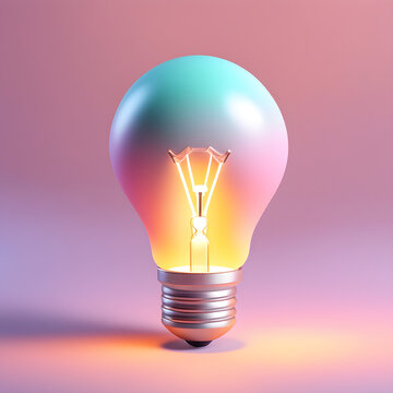 Cute 3D light bulb icon in a cartoon clay style and soft pastel colors