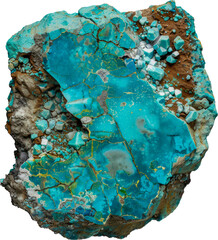 Detailed view of turquoise mineral texture cut out on transparent background