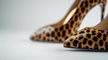 Stiletto shoes with leopard print on white background